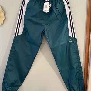 Adidas Teal Nylon Pants with White Stripes